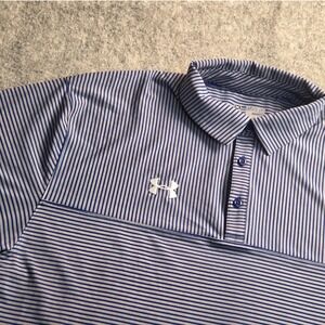 Under Armour Men's XXL Golf Polo Shirt Blue Striped HeatGear Loose‎ Fit Athletic